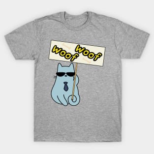 Woof Woof Cat Barking Sign Contradiction Cartoon T-Shirt